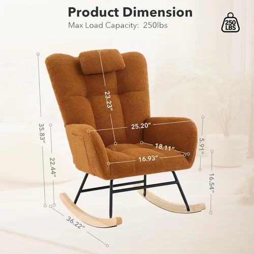 Miniatura 2 de Mecedora para guardería, mecedora tapizada para bebé, silla de lectura con respaldo alto, sillas cómodas para sala de estar, dormitorio, enfermería