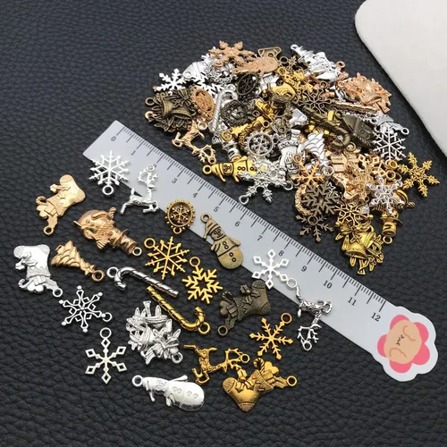 Miniatura 3 de WOCRAFT 100 piezas dijes de Navidad para hacer joyas, dijes surtidos para joyas, brazaletes y pulseras, dijes de metal mixtos a granel al por mayor