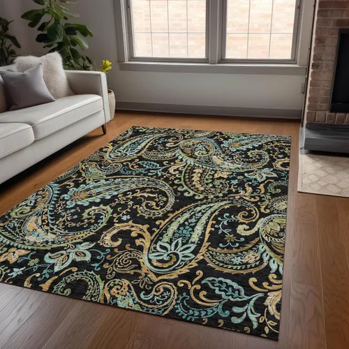 Miniatura 2 de Addison Rugs Chantille ACN533 - Alfombra negra de 8 x 10 pies, resistente a las manchas, lavable a máquina, no se desprende, para dormitorio, sala
