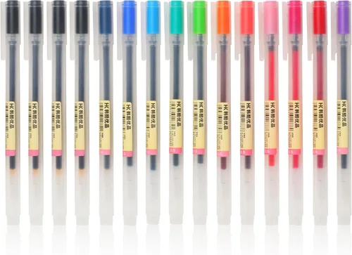 HANKU Bolígrafos de tinta de gel, 15 bolígrafos de 0.5 mm de punta de aguja de colores, bolígrafos de bola de rodillo multicolor de escritura suave,