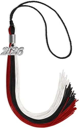 Miniatura 77 de Endea Graduation Borla de triple color con gota de fecha plateada (negro/dorado/granate, 2020)
