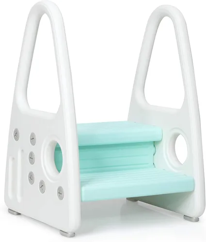 Miniatura 10 de Costzon Taburete para niños, escalera para entrenamiento de inodoro, encimera de cocina, baño, torre de dos escalones con diseño antideslizante, Gris