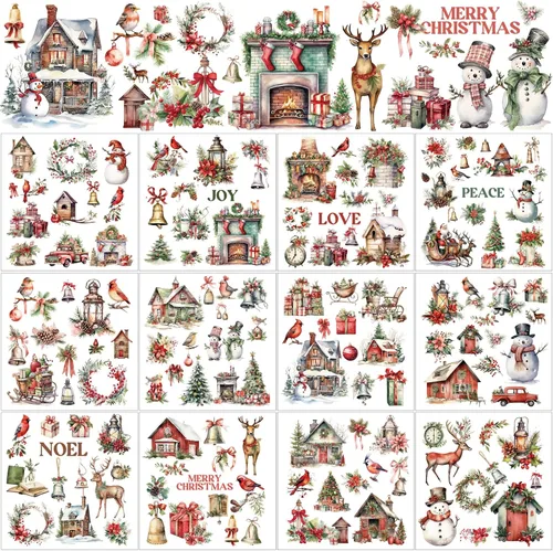 Miniatura 10 de BBTO 12 hojas de transferencia de Navidad para manualidades y muebles, calcomanías de transferencia de Navidad, calcomanías de invierno para madera