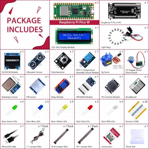 Miniatura 3 de GeeekPi Kit definitivo para Raspberry Pi Pico W con encabezados, tutoriales detallados, ejemplos de proyectos, varios elementos para programación