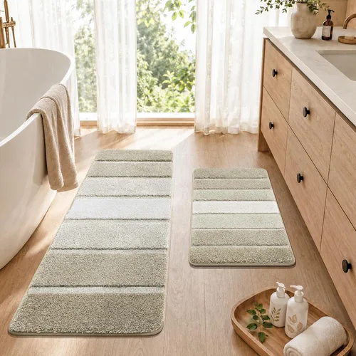 Miniatura 7 de COSY HOMEER Alfombras de baño de 24 x 17 pulgadas, ultra suaves y absorbentes, con respaldo de TPR antideslizante, lavable a máquina, alfombra Beige