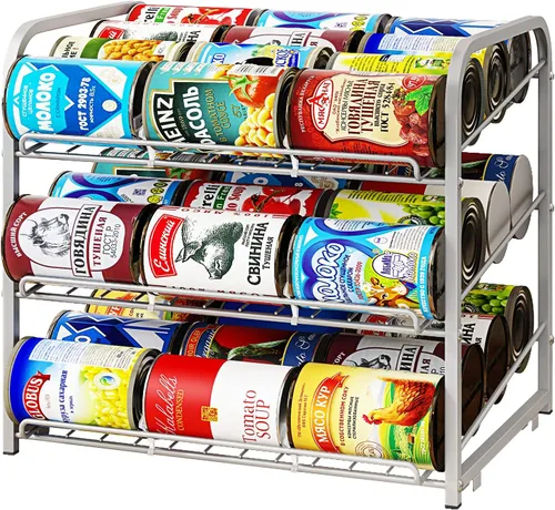 Miniatura 8 de Organizador de estantes para latas, dispensador apilable de 3 niveles para almacenamiento de latas, para almacenamiento de alimentos, cocina o Negro