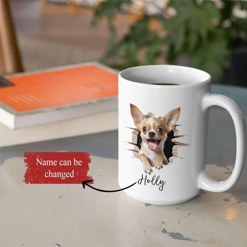 Miniatura 2 de Tazas de café con nombre personalizado único y emocionado Chihuahua rompió la pared, tazas de café personalizadas para perros, regalo para niños