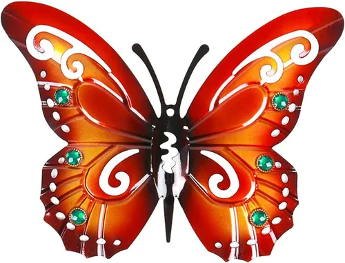 Miniatura 10 de 2 piezas de mariposas de metal para valla de patio, decoración de jardín, mariposa grande de 14 pulgadas para patio al aire libre, patio, balcón