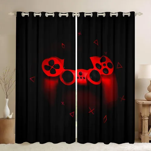 Miniatura 12 de Cortinas de juegos negros y grises, con diseño de notas musicales, cortina de ventana de gamepad para niños, decoración de sala de videojuegos