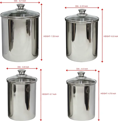 Miniatura 5 de nu steel Juego de recipientes de 4 piezas S/Steel Recipiente de almacenamiento de alimentos con tapas de vidrio templado para encimera de cocina