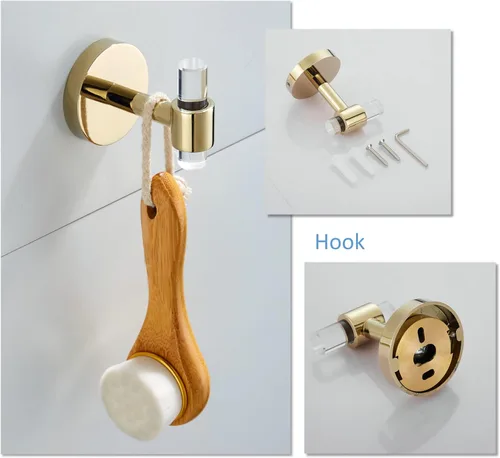 Miniatura 5 de Juego de accesorios de baño acrílico dorado – Juego de accesorios de baño Toallero de barra de toalla – Soporte de toalla de baño montado