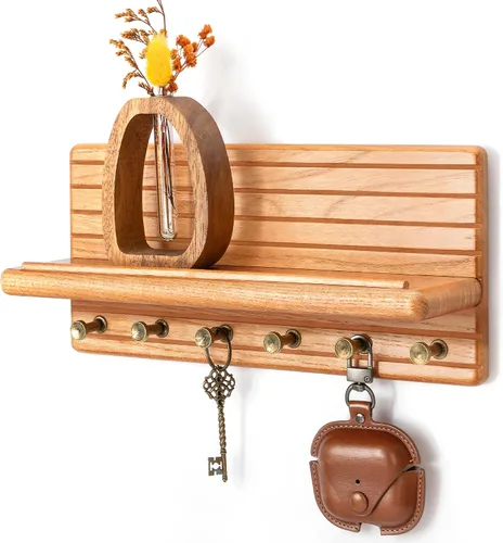 Miniatura 21 de Rebee Vision Soporte de pared de madera de acacia para decoración del hogar, mini llavero de 7 pulgadas para pared con 4 ganchos resistentes
