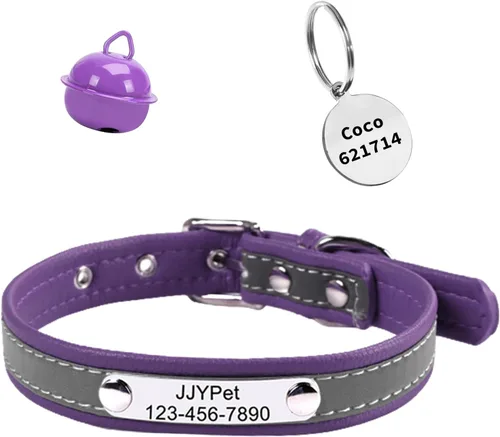 Collares de gato reflectantes personalizados con etiqueta de nombre y placa, collar de gato personalizado grabado con nombre y teléfono, collar de