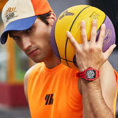 Miniatura 6 de Reloj para hombre, reloj mecánico automático de esqueleto para hombre, 164.0 ft, impermeable, de lujo, Tonneau, cuadrado, esfera grande, con correa