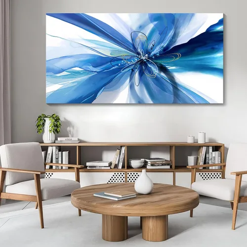 HKDGOKA Lienzo grande para pared, diseño abstracto azul y blanco, con diseño de flores degradadas, pinturas modernas, listas para colgar, sala de