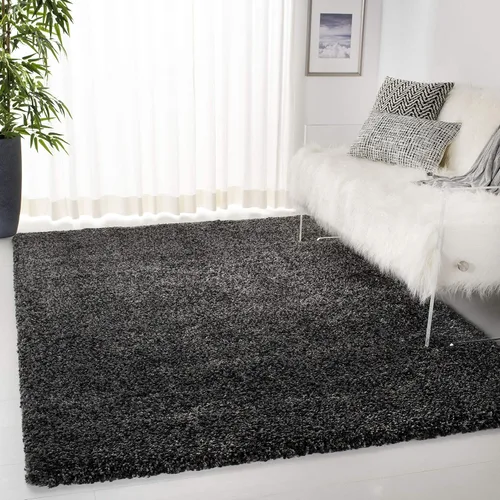 SAFAVIEH Royal Shag Collection - Alfombra decorativa de 4 x 6 pies, color carbón, 2 pulgadas de grosor, ideal para zonas de alto tráfico en entrada,