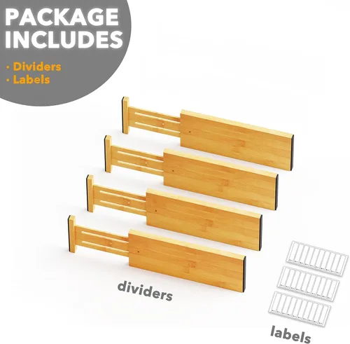 Miniatura 7 de SpaceAid Paquete de 4 separadores de cajones de bambú, 4.65 pulgadas de alto ajustable de 12.5 a 17 pulgadas, organización expandible para ropa