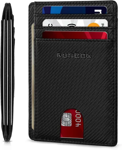 Miniatura 15 de RUNBOX Carteras de cuero minimalistas y delgadas con bloqueo RFID para bolsillo frontal, portatarjetas para hombres y mujeres, regalos para hombres