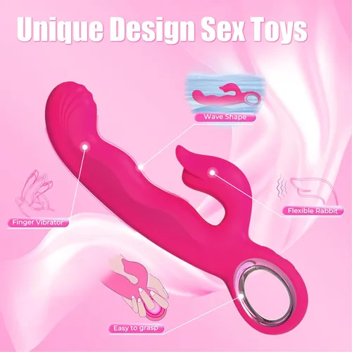 Miniatura 4 de Vibrador de empuje para adultos, juguetes sexuales 3 en 1, vibrador de punto G con dedo para mujeres, juguetes sexuales - 7 modos de empuje y 7 Rojo