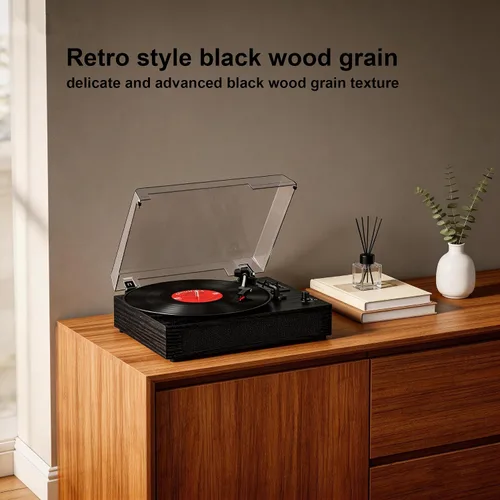 Miniatura 4 de Reproductor de discos de vinilo con Bluetooth, tocadiscos de 3 velocidades por correa con altavoces integrados, fácil configuración