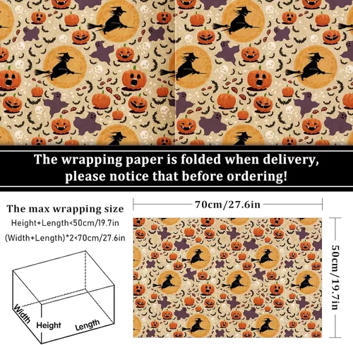 Miniatura 2 de Whaline 12 hojas de papel de estraza de Halloween para otoño, calabaza, fantasma, bruja y hojas de arce, 6 diseños de cosecha de otoño, hojas planas
