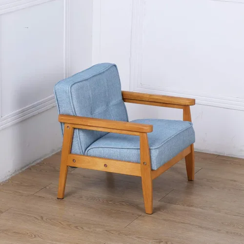 Miniatura 9 de BabyLand Sillón para niños, sofá individual para niños con estructura de madera maciza y tela de lino para regalo de niños (azul claro)