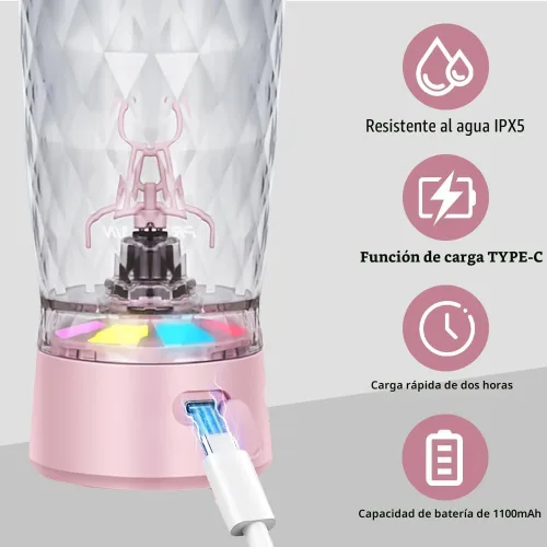 Miniatura 3 de PROCHAIN Botella agitadora eléctrica de proteínas, mezclador de batidos de proteínas, taza de mezcla automática portátil para preentrenamiento, Rosa