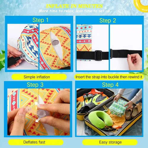 Miniatura 3 de Paquete de 3 flotadores inflables para piscina, sillas flotantes para adultos, hamaca ajustable, silla flotante de agua, natación, patrón de plantas