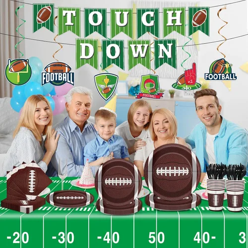 Miniatura 5 de Qyeahkj Juego de 184 piezas de decoración de fiesta de fútbol, incluye 25 platos, servilletas, vasos, mantel, remolinos colgantes, pancartas, kit