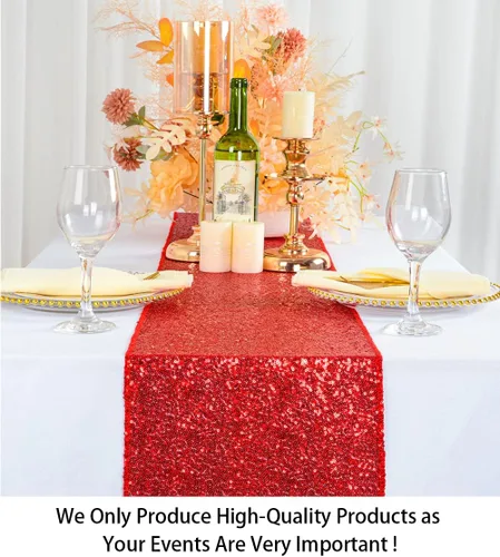 Miniatura 2 de ShiDianYi Camino de mesa de lentejuelas rojas de 14 x 108 pulgadas, paño con purpurina para fiestas, bodas, eventos, decoración de cubierta