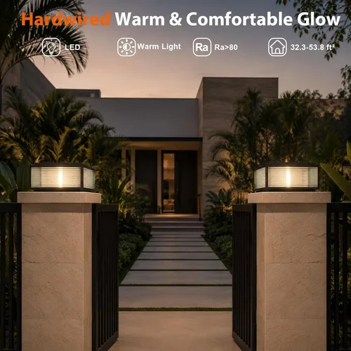 Miniatura 5 de Lámpara de porche al aire libre, luz grande de pilar de columna de puerta negra de 19.68 pulgadas Modern Black Waterproof Pedestal Bollard