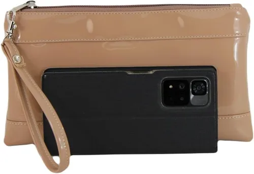 Miniatura 4 de LONI Adorable bolso de mano de patente para mujer con correa de muñeca desmontable, gris topo