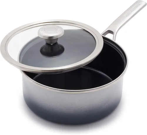 Miniatura 20 de Merten & Storck Utensilios de cocina esmaltados con núcleo de acero hecho a mano europea, sartén de 3 cuartos de galón con tapa, inducción, sin PFAS