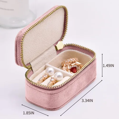 Miniatura 2 de TAIMY Mini estuche de joyería de viaje, caja de joyería de viaje pequeña de terciopelo, caja organizadora de viaje portátil para anillos, aretes