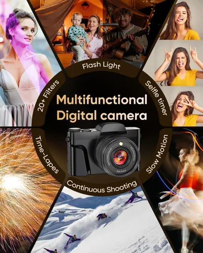 Miniatura 8 de Cámara digital 4K para fotografía con WiFi, enfoque automático de 64 MP de 3 pulgadas, pantalla abatible de 180°, cámara de vlogging con zoom 16X