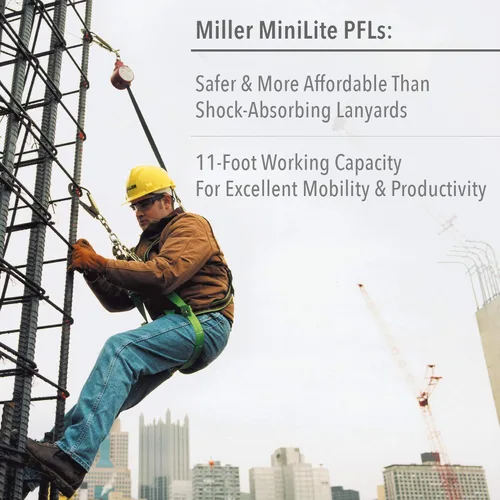 Miniatura 2 de Miller by Honeywell MiniLite - Limitador de caída personal de 11 pies con mosquetón de acero y gancho a presión, capacidad de 310 libras