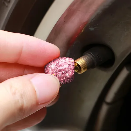 Miniatura 4 de AUCELI 4 tapones para válvulas de neumáticos de automóvil, diamantes de imitación de cristal, a prueba de polvo, cubierta de válvula de bicicleta