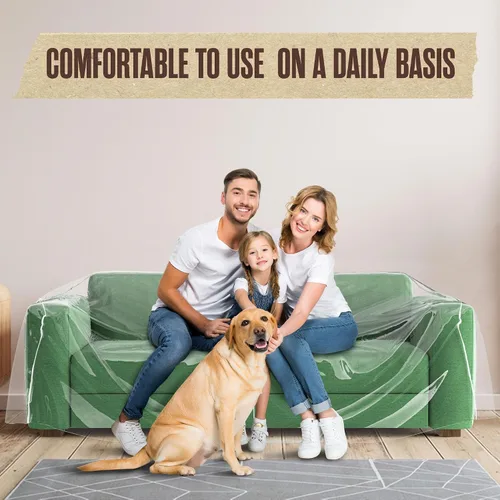 Miniatura 6 de Houseables Funda de plástico para sofá, fundas de plástico para mascotas, protector de sofá transparente para moverse, protector de sofá biplaza