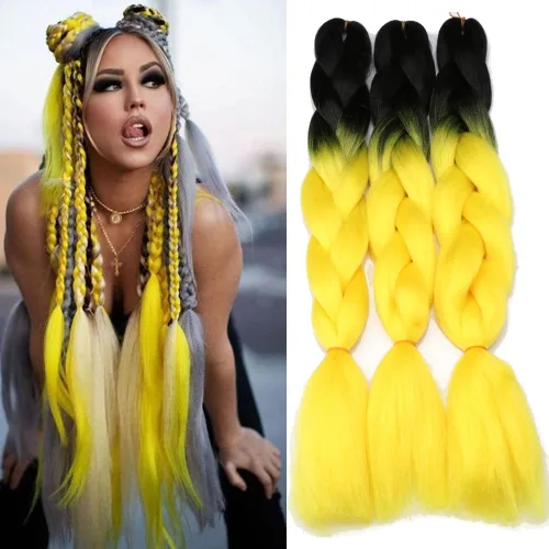 Miniatura 11 de Extensiones de cabello de trenzas jumbo, 3 unidades, color negro puro, 24 pulgadas, 3.53 oz/unidad para trenzado de caja torcida (1B negro)