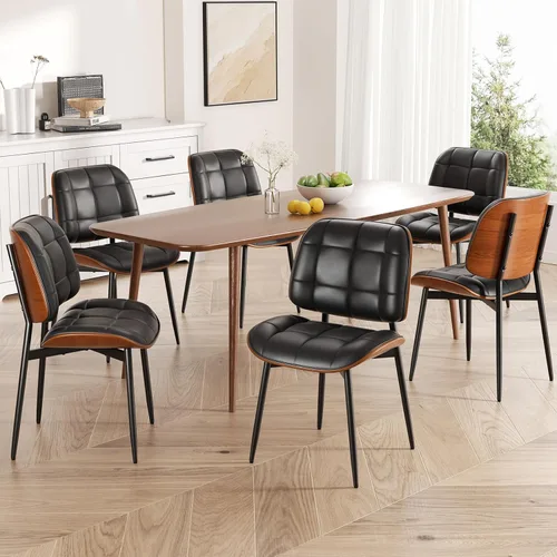 Miniatura 10 de Silla de comedor, moderna de mediados de siglo con cojín grueso, sillas de cocina tapizadas de piel sintética con respaldo de madera curvada de Beige