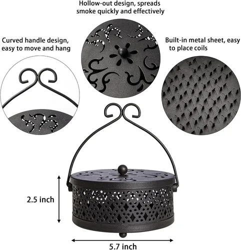 Miniatura 2 de MyLifeUNIT Soporte de bobina para mosquitos, paquete de 2 quemadores de incienso de mosquitos portátiles retro para el hogar y campamento (negro)