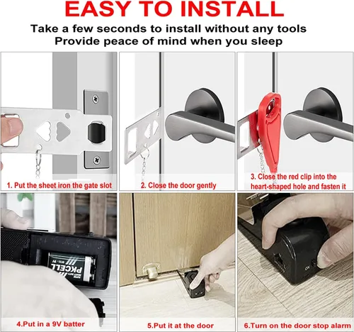 Miniatura 3 de MBBEST - Cerradura de puerta portátil y alarma de tope para puerta, dispositivos de seguridad de doble protección, herramienta de autodefensa