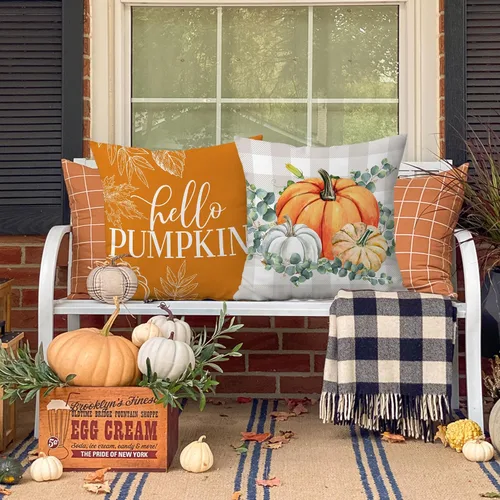Miniatura 5 de pinata Juego de 4 fundas de almohada de otoño de 18 x 18 pulgadas, almohadas decorativas de otoño para sofá, hogar y exterior, decoración de otoño