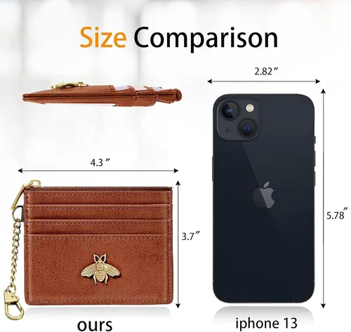 Miniatura 90 de SEAVILIA Tarjetero llavero cartera para mujer con ventana de identificación RFID monedero regalo abeja delgada minimalista pequeña cartera