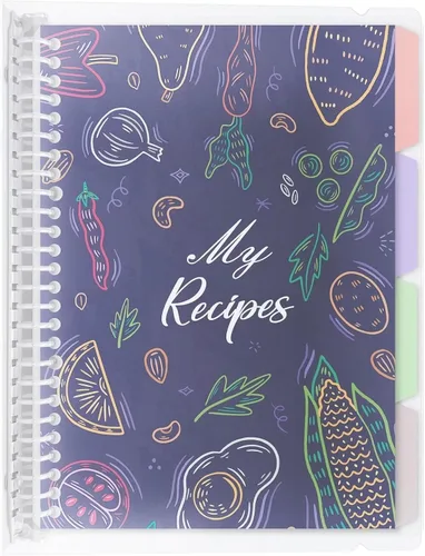 Libro de recetas en blanco para escribir en tus propias recetas, carpeta de recetas familiares extraíble de tapa dura de 8.5 x 11 pulgadas con azul