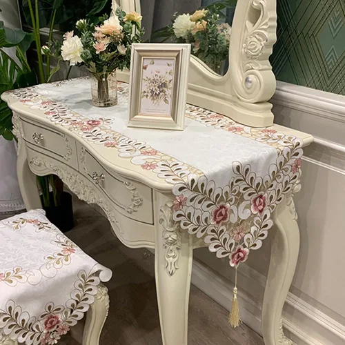 Camino de mesa bordado con flores, cubierta de mesa de té de diseño moderno y elegante, mantel de poliéster para restaurante, cocina, comedor, boda,