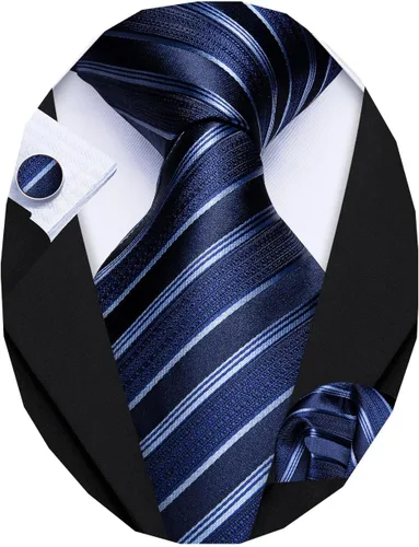 Miniatura 69 de Barry.Wang Juego de corbatas para hombre, corbata de seda a rayas, tejido a cuadros, gemelos formales, negocios, boda