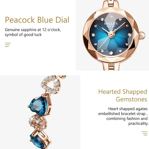 Miniatura 5 de SOLLEN Reloj de cuarzo para mujer, relojes analógicos de cuarzo de moda impermeables para mujer