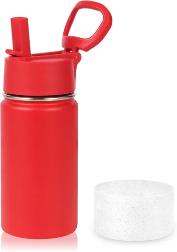 Miniatura 35 de Volhoply Botella de agua de acero inoxidable aislada de 14 onzas con tapa de pajita y funda de silicona, sin BPA, fácil de usar para niños y niñas