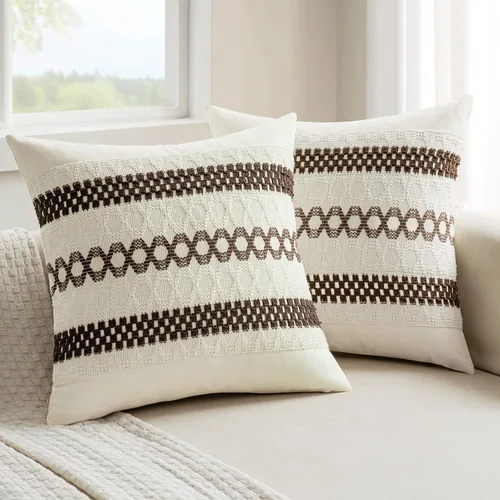 Miniatura 12 de MIULEE Fundas de almohada lumbares decorativas bohemias, cojín de algodón retro, tejidas de macramé para decoración del hogar para cama, sofá, neutro